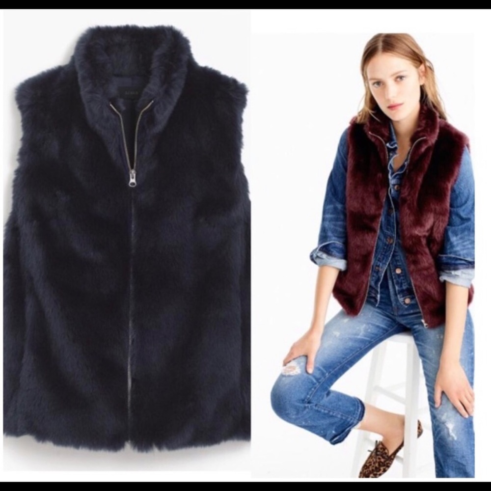 J Crew Navy Faux Fur Vest